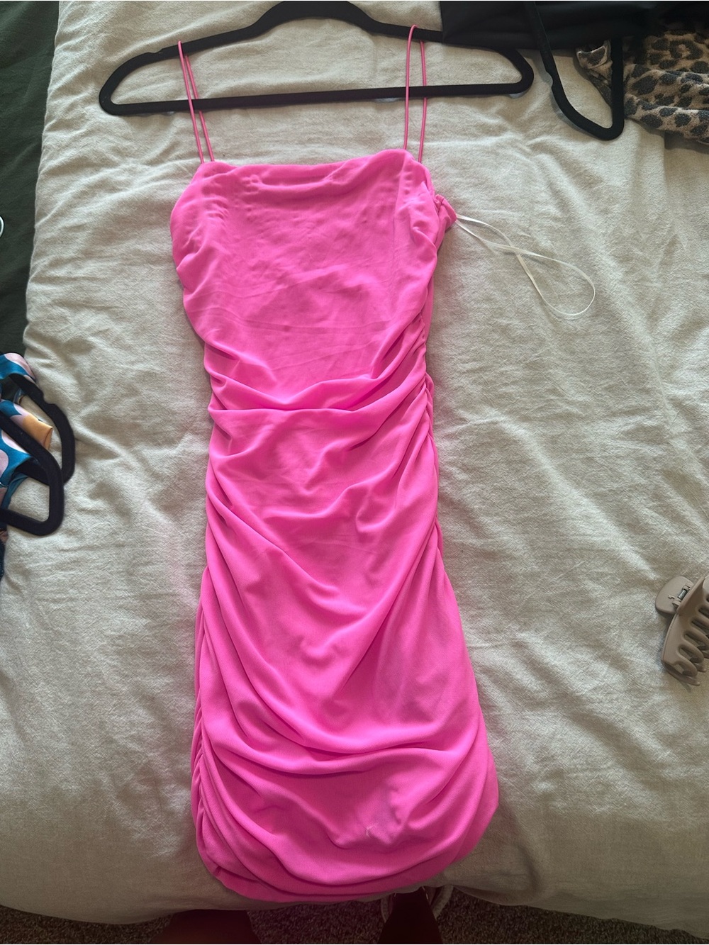Princess Polly Hot Pink Ruched Spaghetti Strap Mini Dress